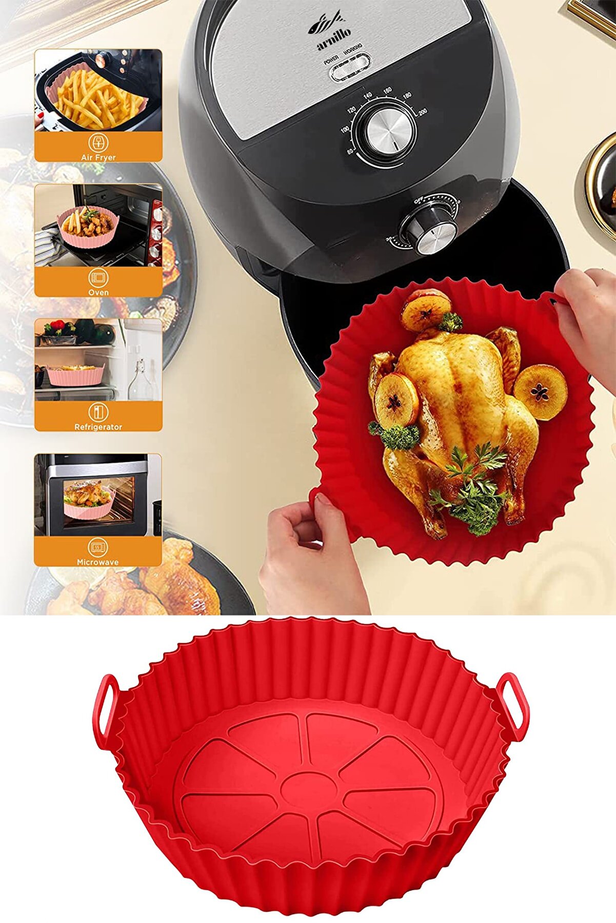 Airfryer Silikon Pişirme Kalıbı Hava Fritözü Kalıbı Airfryer Aksesuar Tüm Airfryer’lara Uyumlu Silikon Kalıp