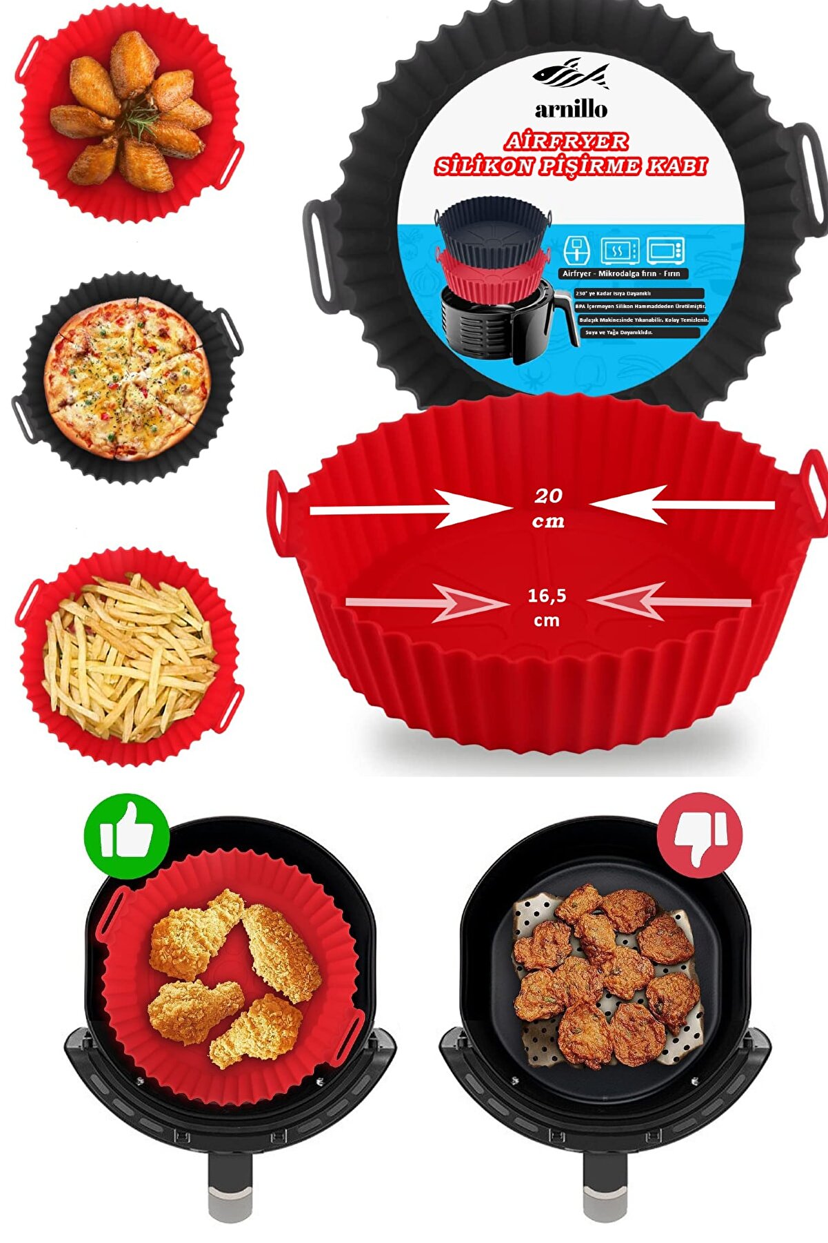 Airfryer Silikon Pişirme Kalıbı Hava Fritözü Kalıbı Airfryer Aksesuar Tüm Airfryer’lara Uyumlu Silikon Kalıp