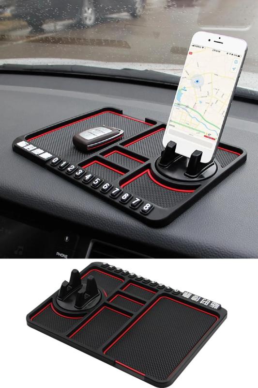 Araç İçi Telefon Tutucu Standı Kaydırmaz Silikon Ped Numaratör Organizer
