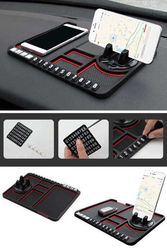Araç İçi Telefon Tutucu Standı Kaydırmaz Silikon Ped Numaratör Organizer