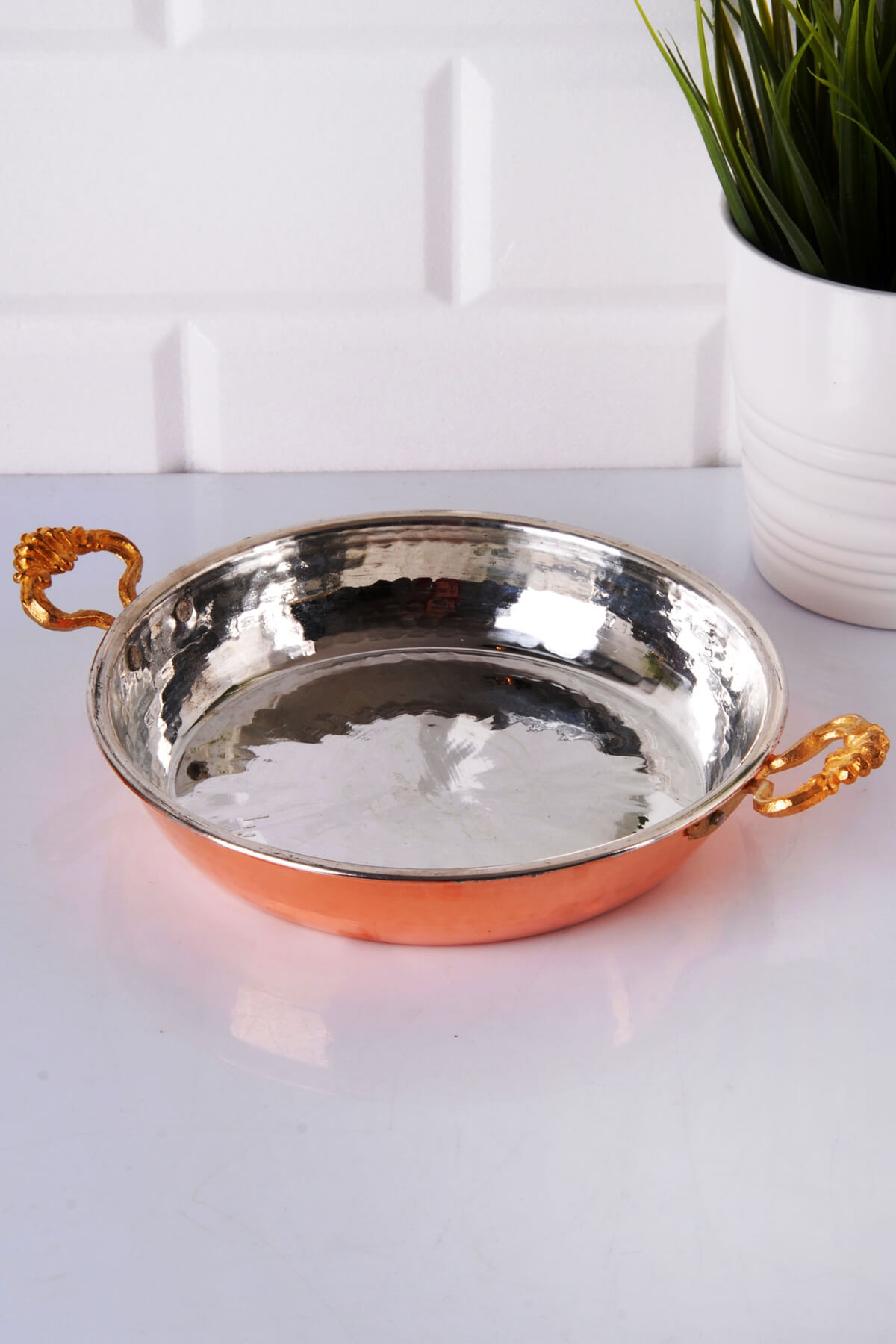 Biterse 24 Cm El Dövmeli Bakır Sahan, Bakır Tava, Yumurta Tavası