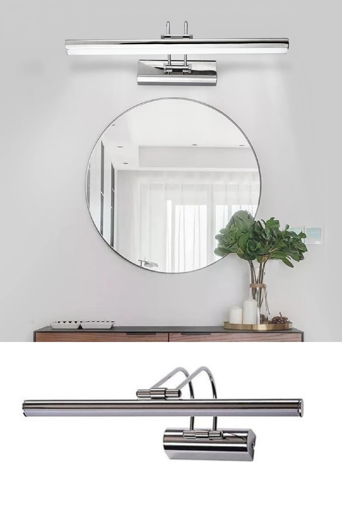 Banyo Aplik Duvar Ayna Resim Tablo Duvar Dekoratif Krom Aplik Aydınlatma Gün Işığı Sarı 50 cm