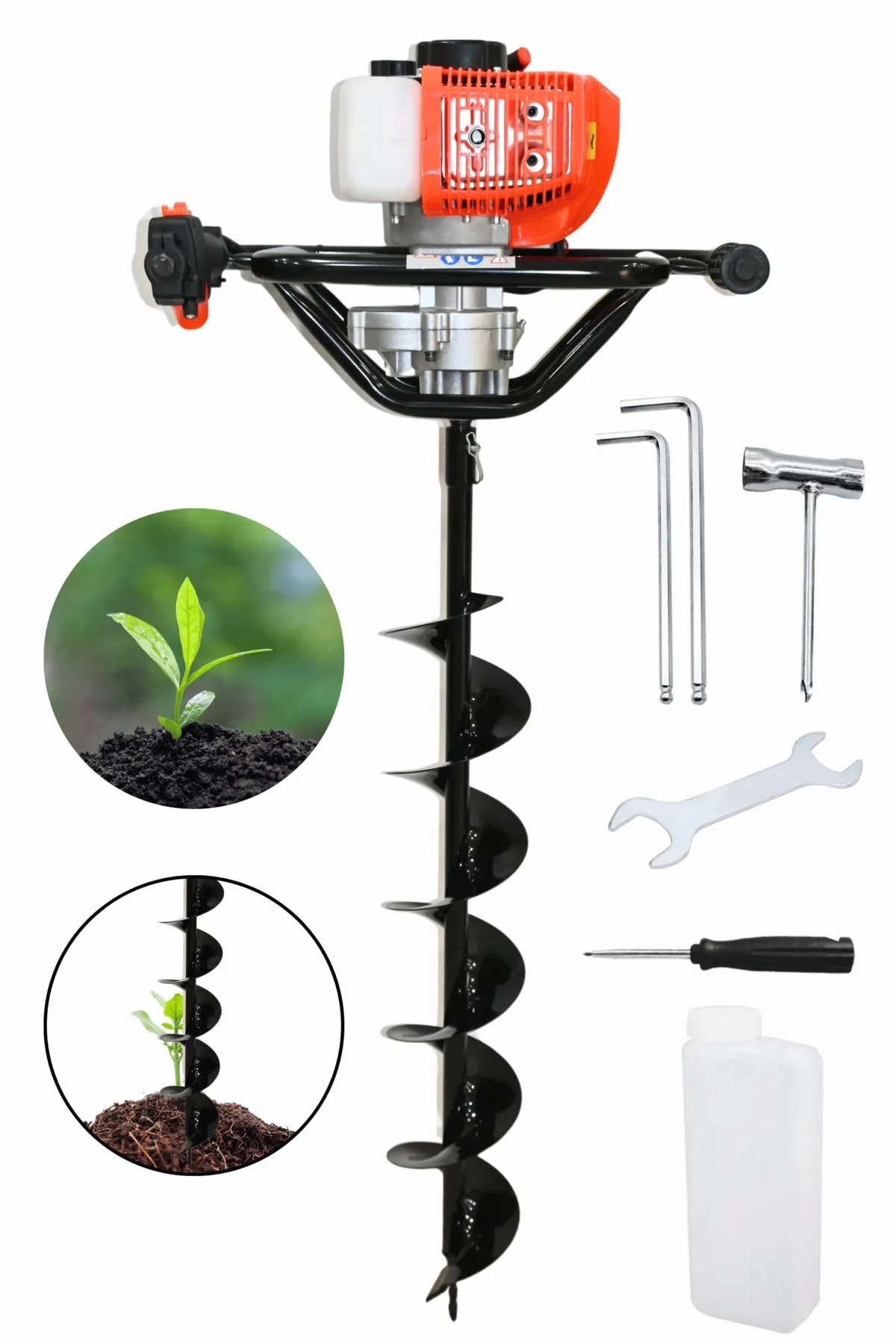 Benzinli Toprak Burgu Fidan Ekme Makinası 150 mm x 100 cm Burgu Uc 52 cc 2.5 hp