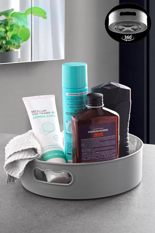 Biterse 360 Derece Dönen Banyo & buzdolabı Düzenleyici Tepsi Gri