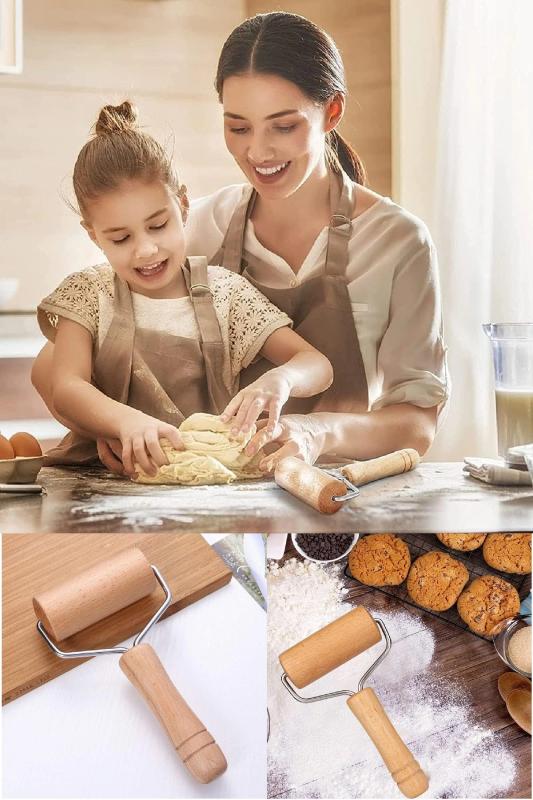 Biterse Ahşap Saplı Rulo Hamur Açıcı Merdane Pizza Börek Açma Silindir