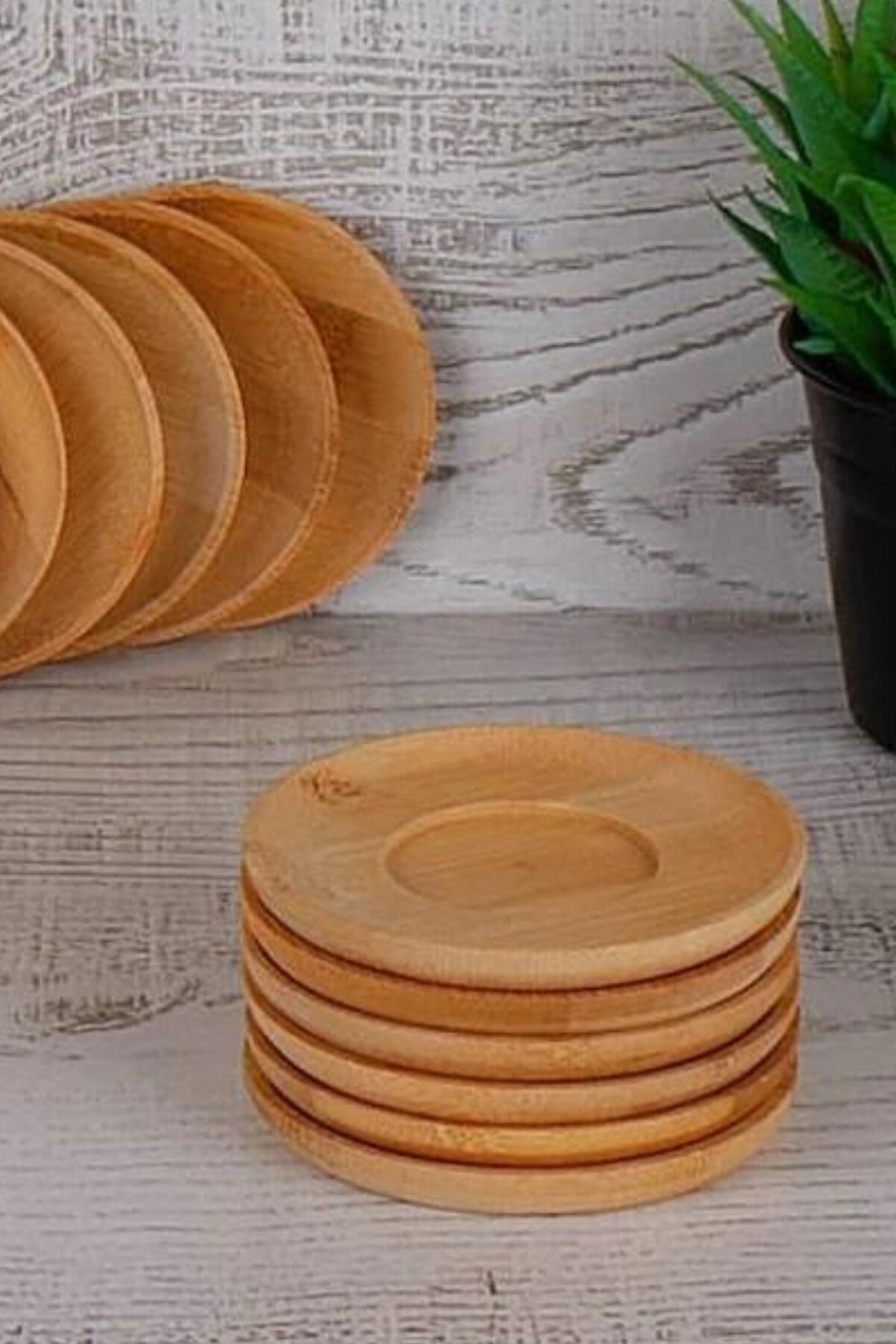 Biterse Bambu Çay Tabağı - Bambu Çay Tabak Bardak Altlığı 6’lı
