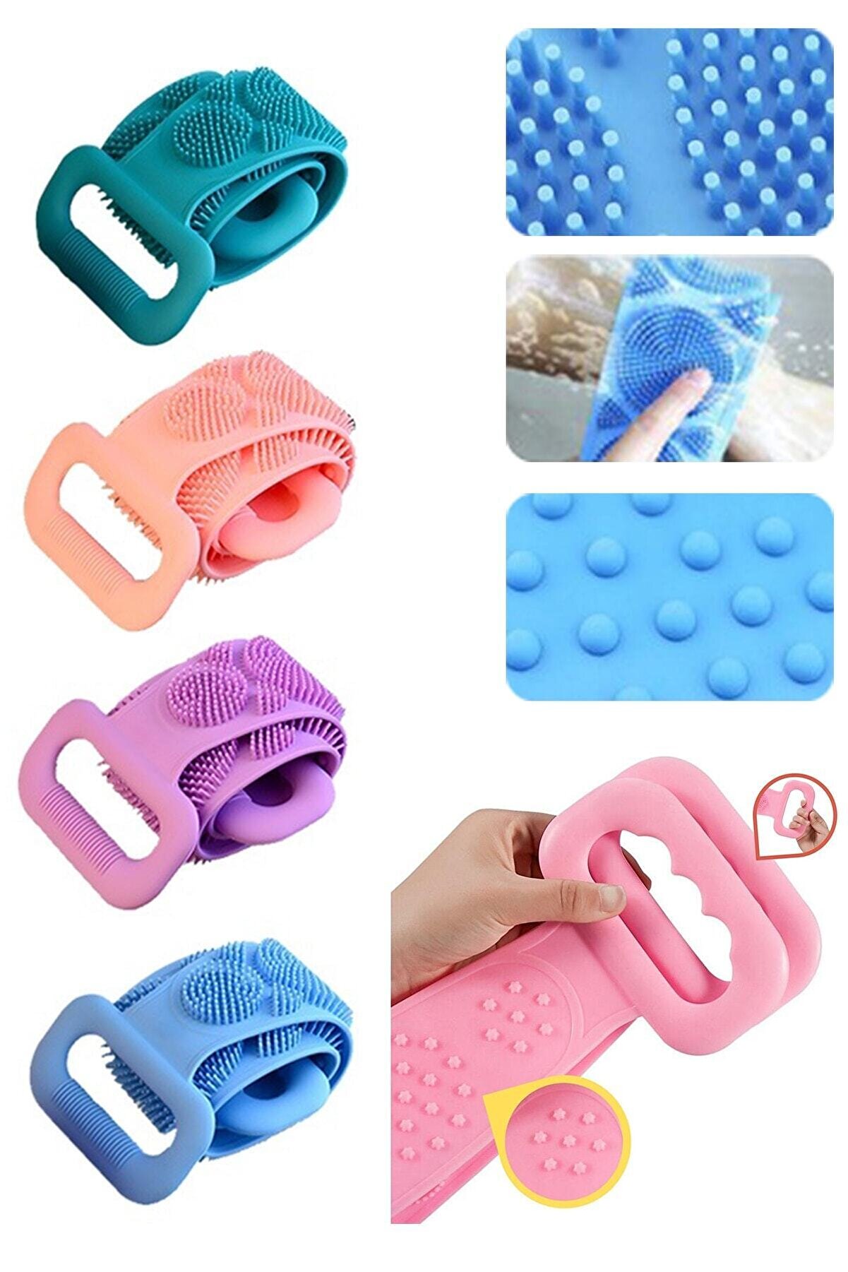 Biterse Banyo Sırt Kesesi Çift Taraflı Silikon Duş Lifi Fırçası
