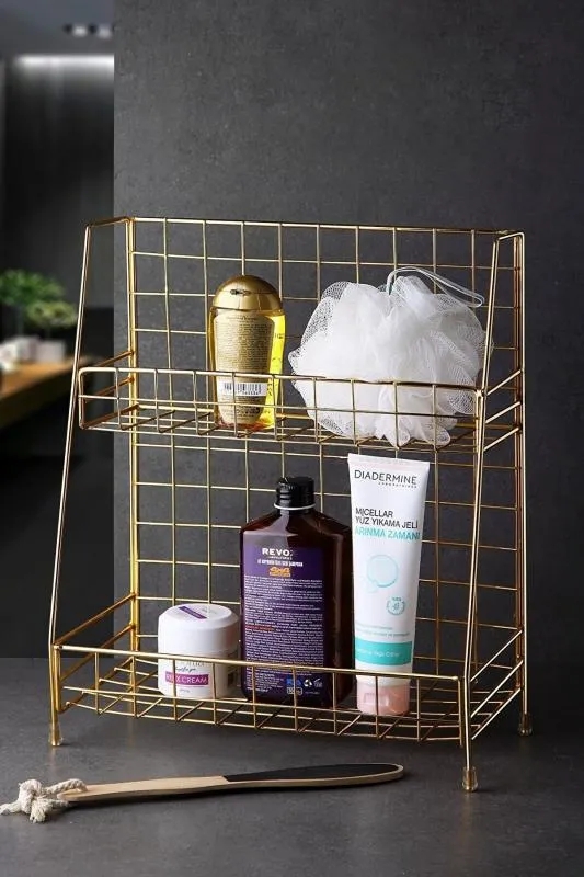 Biterse GOLD 2 Katlı Mutfak Banyo Rafı Çok Maçlı 2 Katlı Düzenleyici Metal Organizer Raf