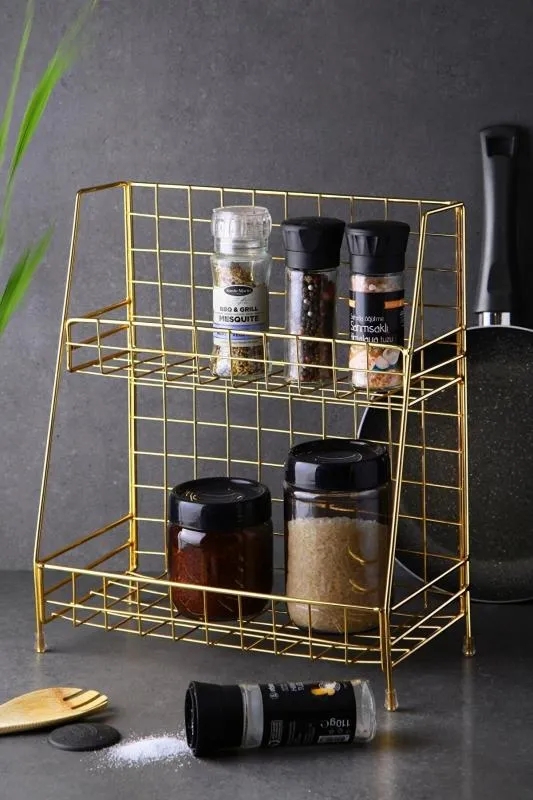 Biterse GOLD 2 Katlı Mutfak Banyo Rafı Çok Maçlı 2 Katlı Düzenleyici Metal Organizer Raf