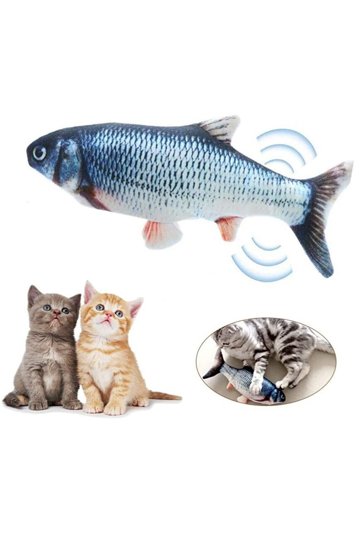 Biterse Şarj Edilebilir Haraketli Balık Kedi Oyuncağı USB Şarjlı Bez Balık Kedi Oyuncağı