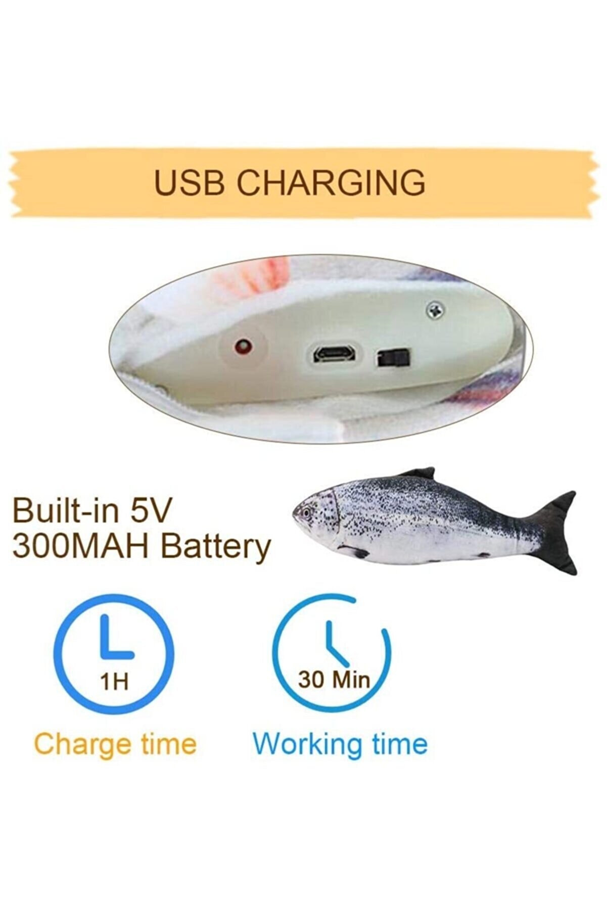 Biterse Şarj Edilebilir Haraketli Balık Kedi Oyuncağı USB Şarjlı Bez Balık Kedi Oyuncağı