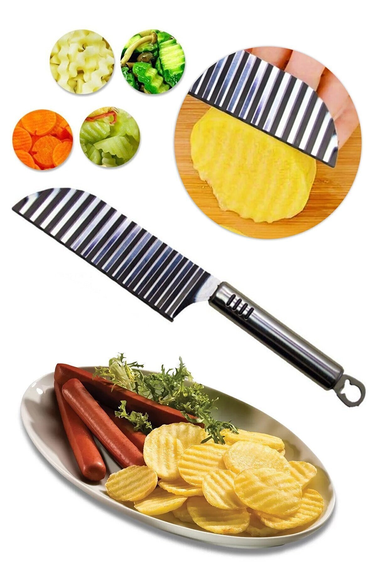 Biterse Pratik Paslanmaz Çelik Şekilli Patates Bıçağı Chips Chopper Dilimleyici