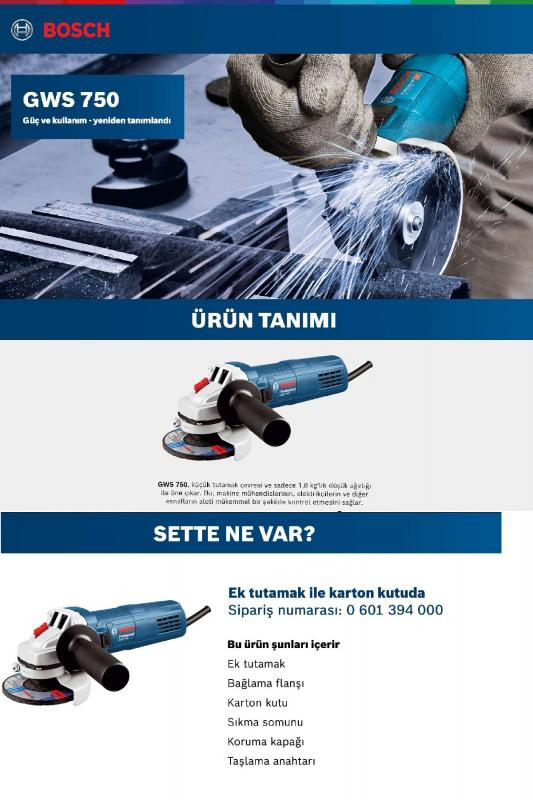 Bosch Gws 750 Avuç Taşlama 750 W 115 mm 0601394000