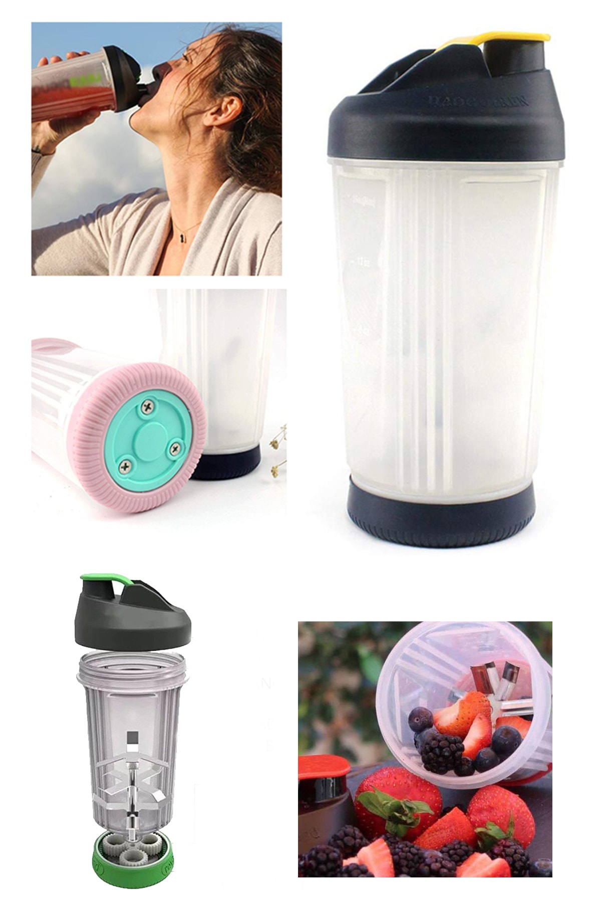 Biterse Shaker Smoothie Doğrayıcı El  Blender Sporcu Mikseri