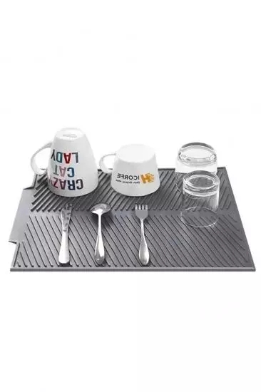 Büyük Boy Silikon Bulaşık Kurutma Matı Bulaşıklık Bulaşık Altlığı Antrasit 44 x 33 cm