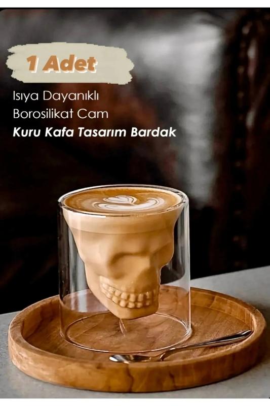 Çift Cidarlı Kuru Kafa Tasarımlı Viski Bardağı Çift Cidarlı Tasarım Bardak 