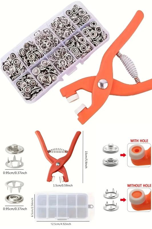 Çıt Çıt Düğme Ve Pensesi 100 Set Çıt Çıt Metal Düğme Yapma Seti Kutulu Çıt Çıt Düğme Seti