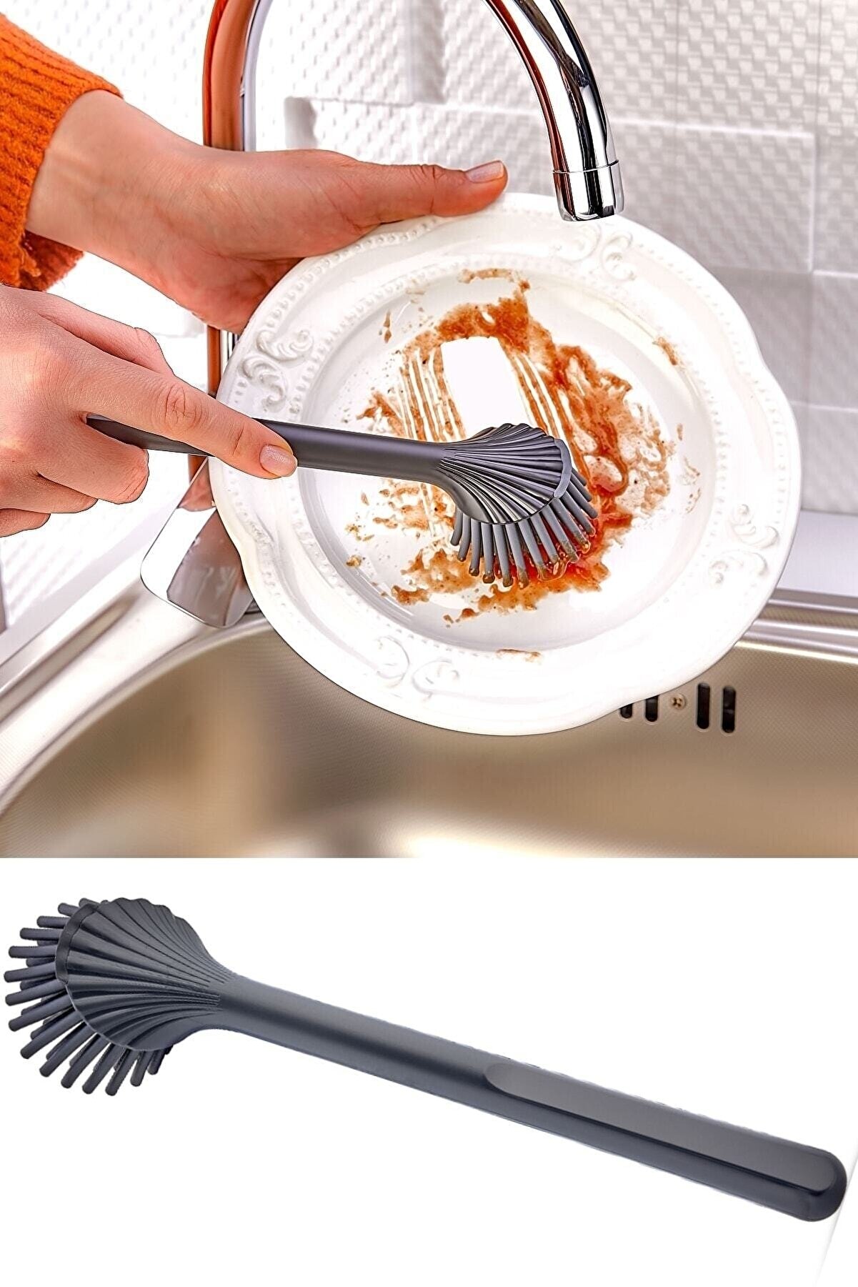 Çizdirmez Silikon Başlıklı Hijyenik Bulaşık Yıkama ve Lavabo Temizleme Fırçası 1 Adet