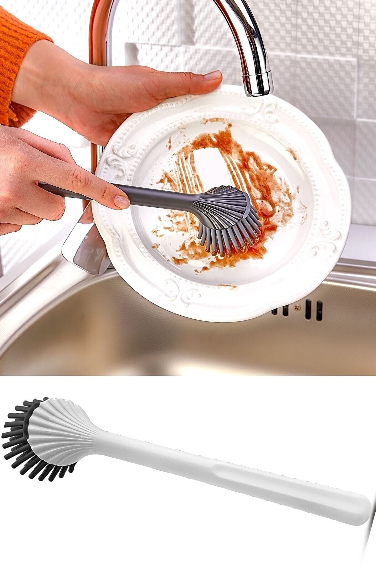 Çizdirmez Silikon Başlıklı Hijyenik Bulaşık Yıkama ve Lavabo Temizleme Fırçası 1 Adet