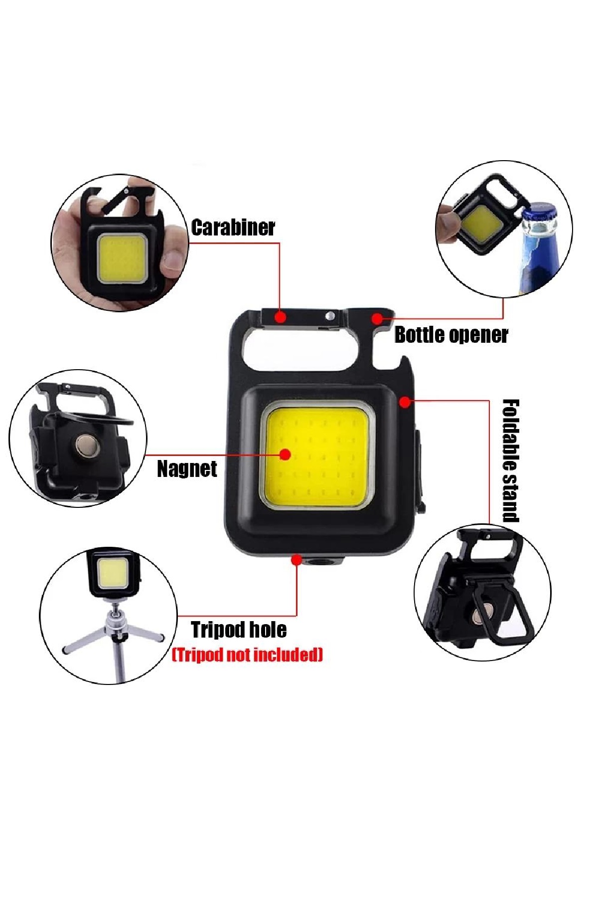 Çok Fonksiyonlu Mini Taşınabilir USB Şarjlı 30 LED El Feneri Anahtarlık Kamp Feneri Açacak