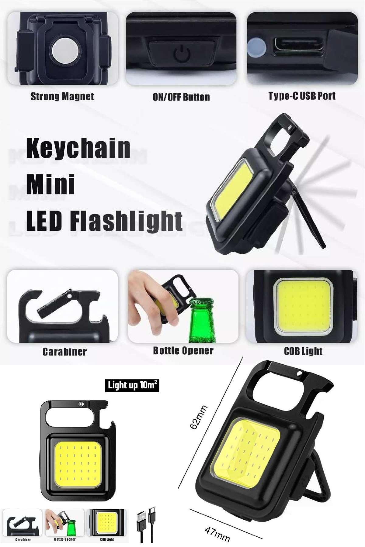Çok Fonksiyonlu Mini Taşınabilir USB Şarjlı 30 LED El Feneri Anahtarlık Kamp Feneri Açacak