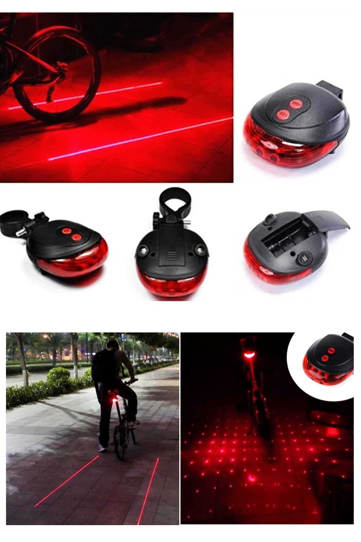 Çok Fonksiyonlu Pilli Bisiklet Led Lazer Işığı Arka Stop Lambası