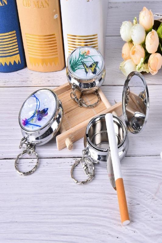 Desenli Cep Tipi Taşınabilir Otomatik Metal Küllük Anahtarlık