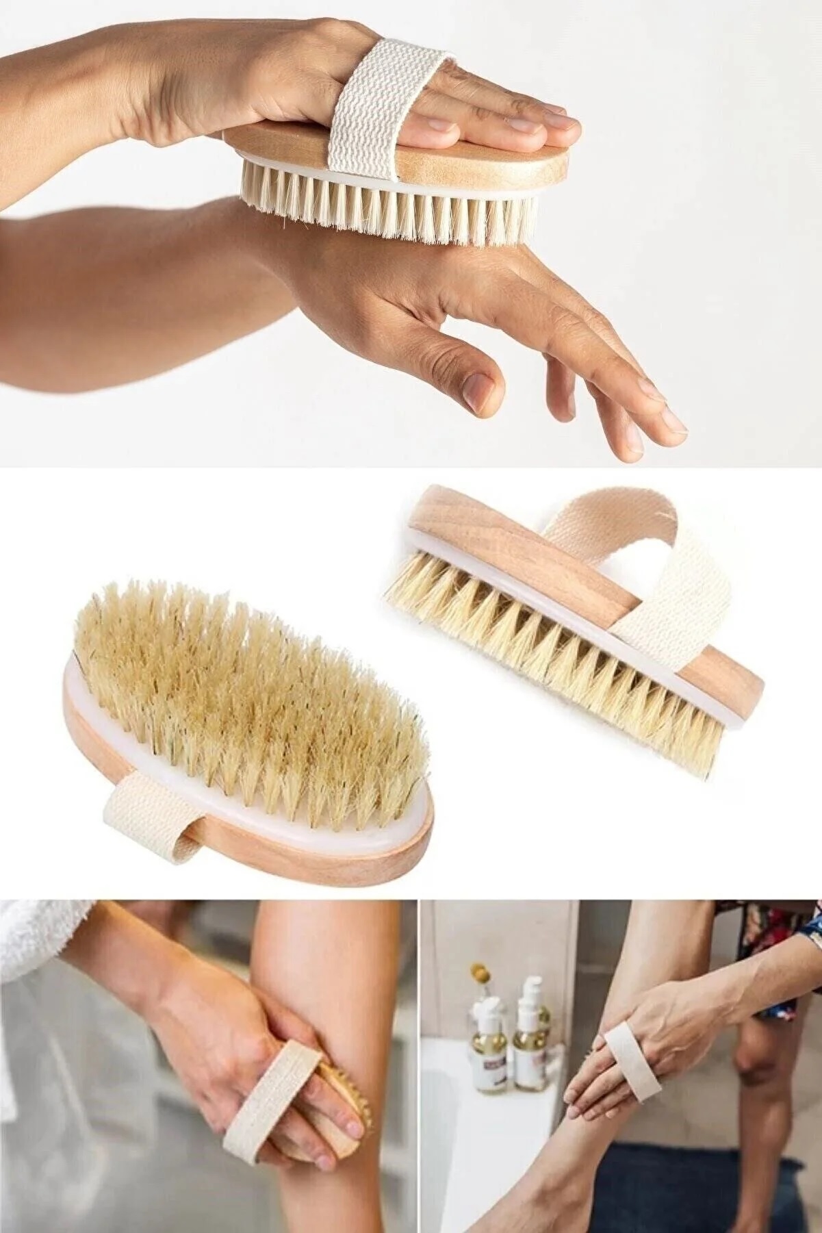 Doğal At Kılı Banyo Sırt Kesesi Uzun Sökülebilir Saplı Yumuşak Fırçalı Doğal Kese Ahşap Saplı