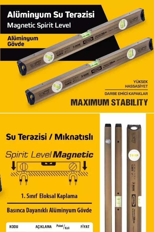 Eloksal Kaplamalı Mıknatıslı 40 Cm Profesyonel Alüminyum Su Terazisi SGS1716