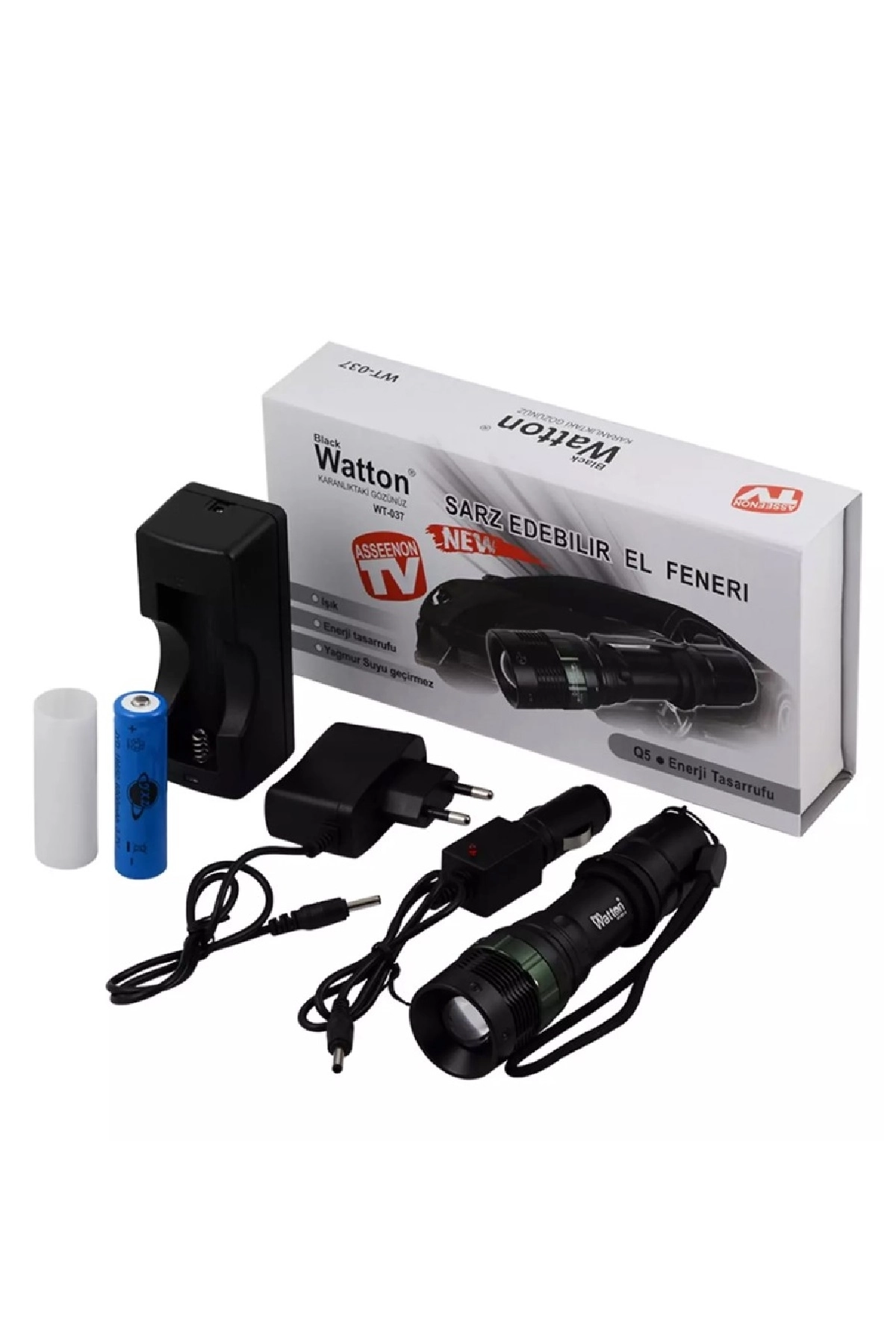 Enerji Tasarruflu Watton WT-037 LED Zoomlu El Feneri Şarjlı Acil Durum Feneri