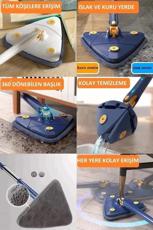 Fayans Ahşap Mermer Yüzey Temizleyici Üçgen Mop Sıkmalı Cam Silme Mopu
