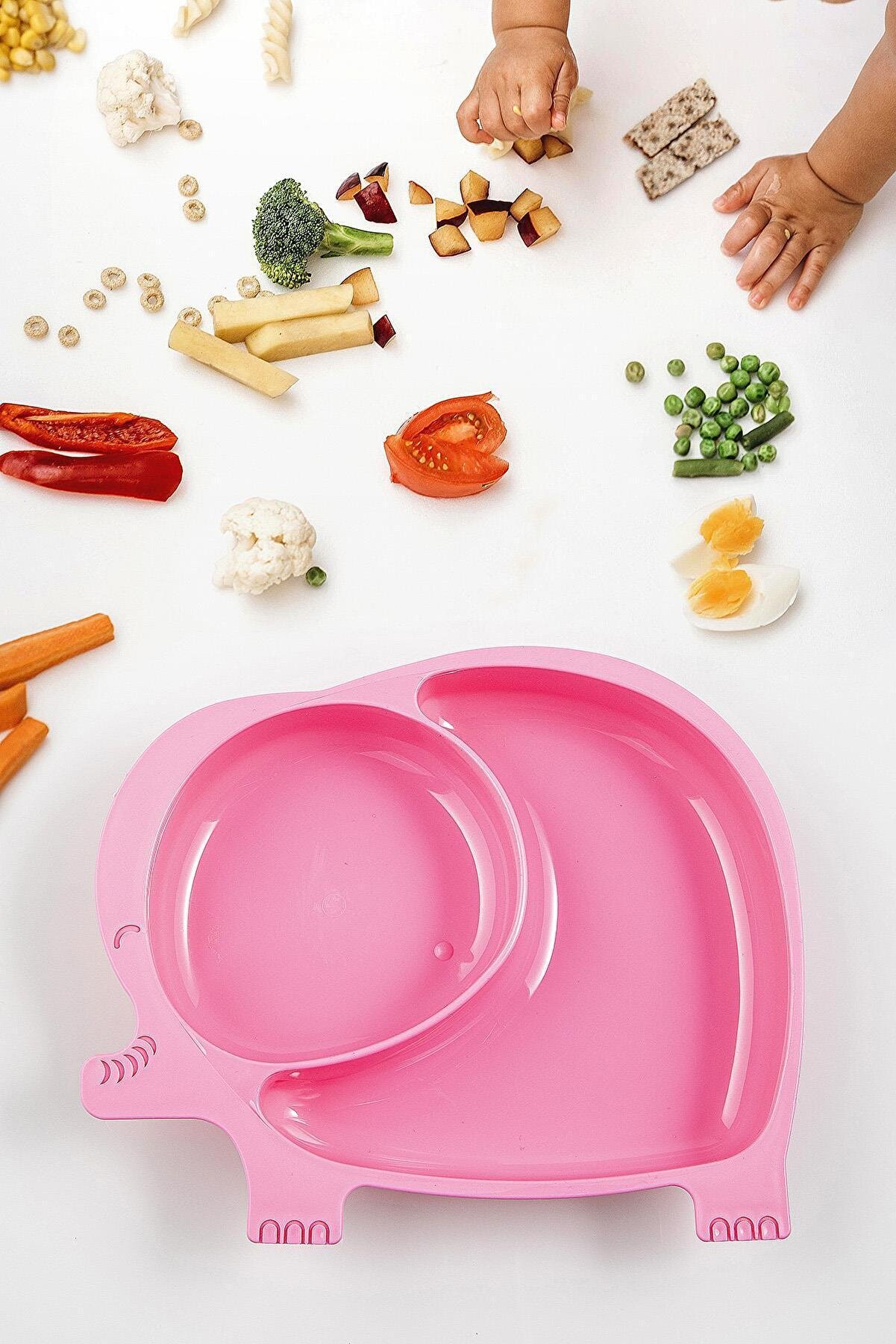 Fil Tasarımlı Bebek Mama Tabağı 2 Bölmeli Pembe