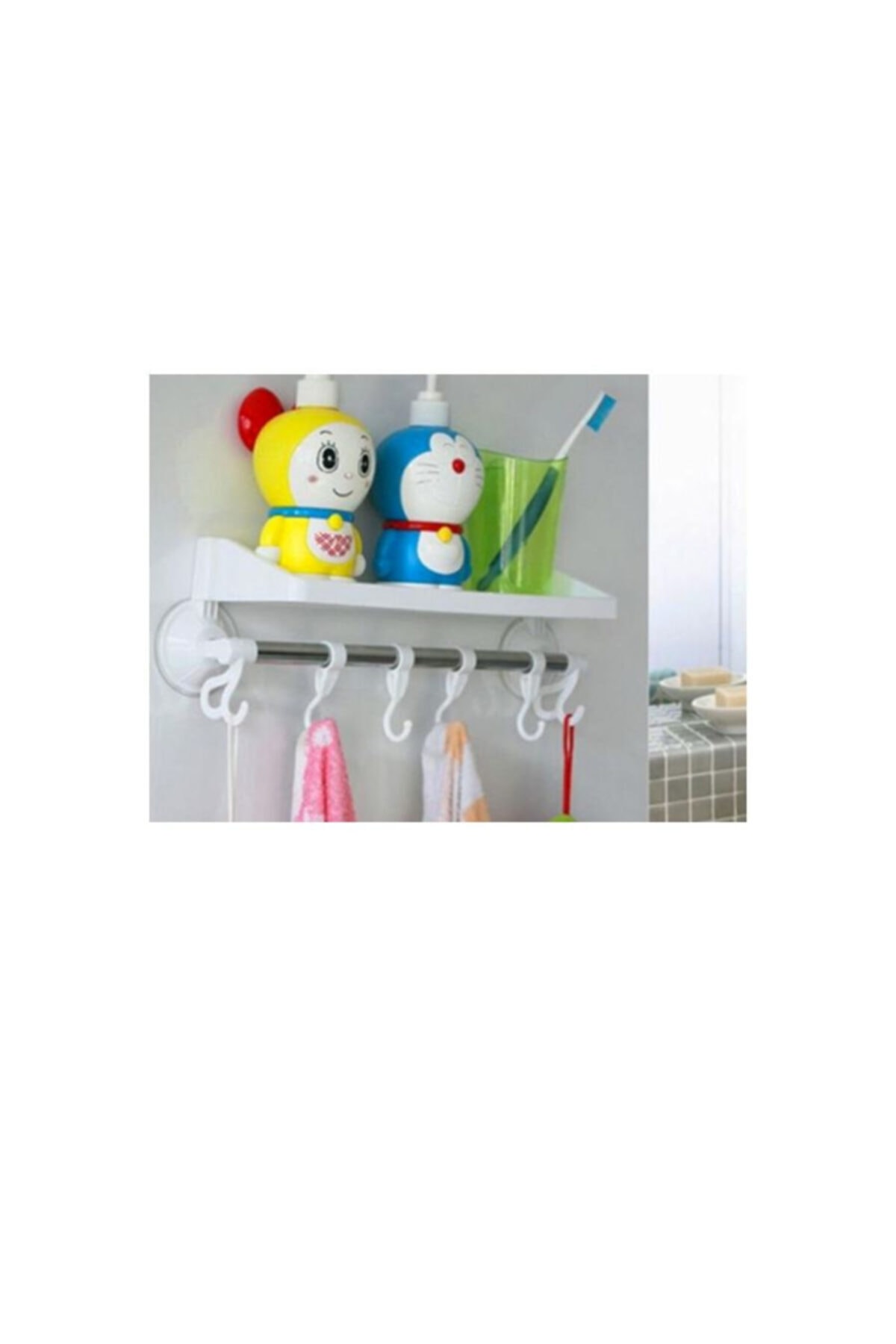 Vantuzlu Şampuan Raflı Kancalı Banyo Havlu Askısı Askı Aparatı