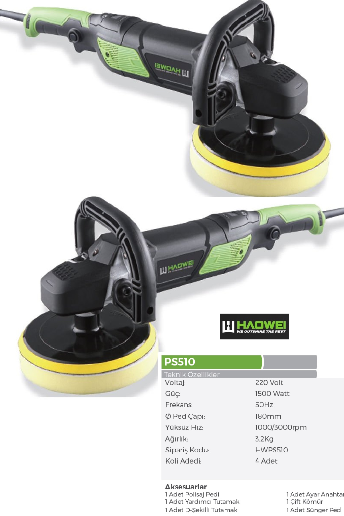 Haowei Rotary Polisaj Makinası PS510 1500W 180 mm