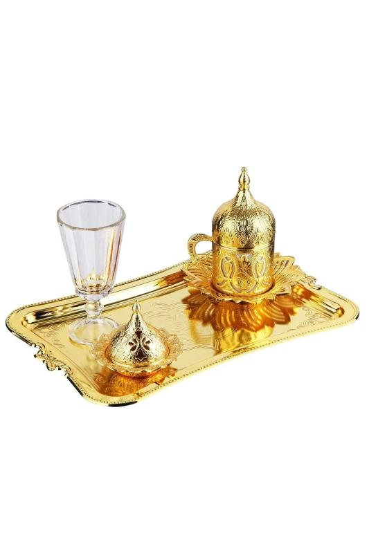 Hediyelik Tek Kişilik Damat Kahve Seti Ahsen Kahve Sunum Seti Gold