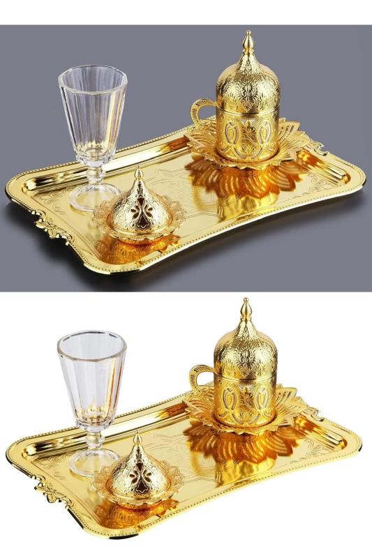 Hediyelik Tek Kişilik Damat Kahve Seti Ahsen Kahve Sunum Seti Gold