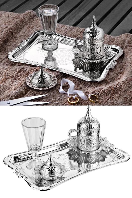 Hediyelik Tek Kişilik Damat Kahve Seti Ahsen Kahve Sunum Seti Nikel