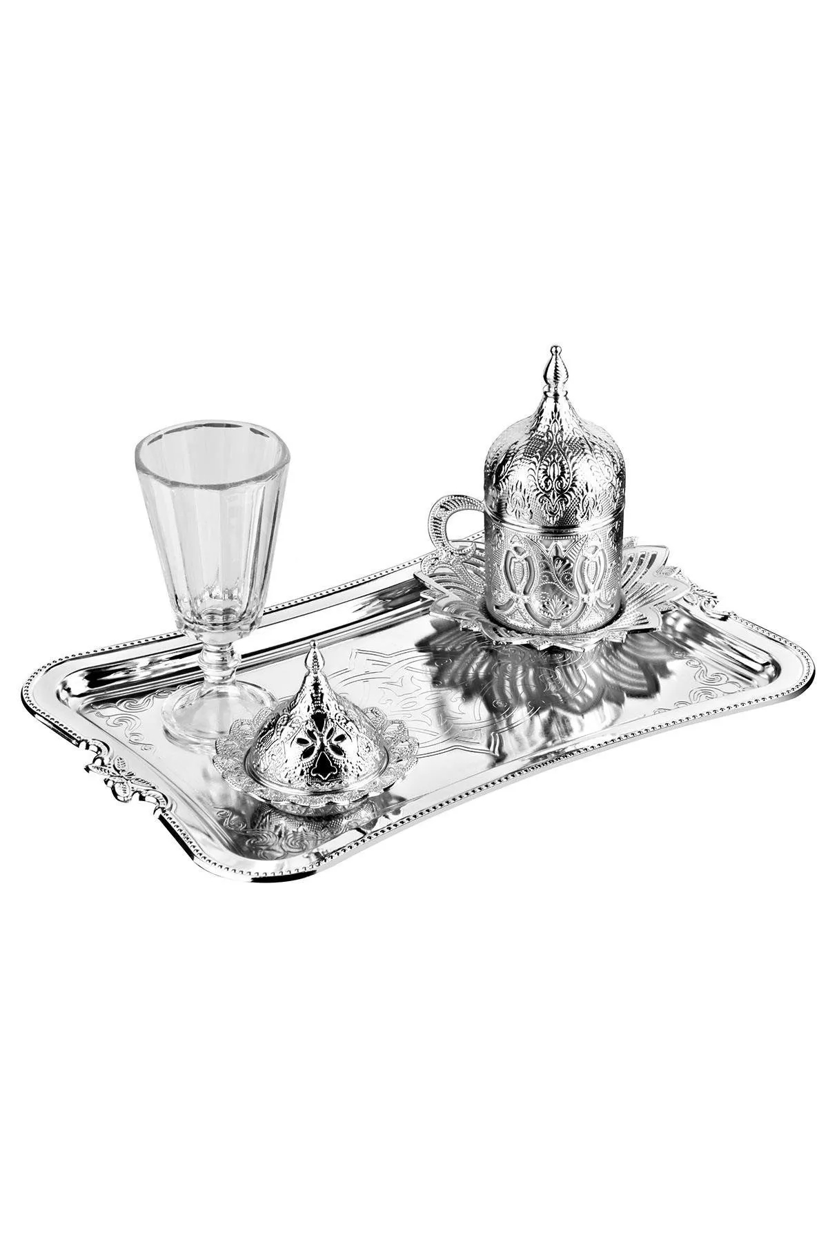 Hediyelik Tek Kişilik Damat Kahve Seti Ahsen Kahve Sunum Seti Nikel
