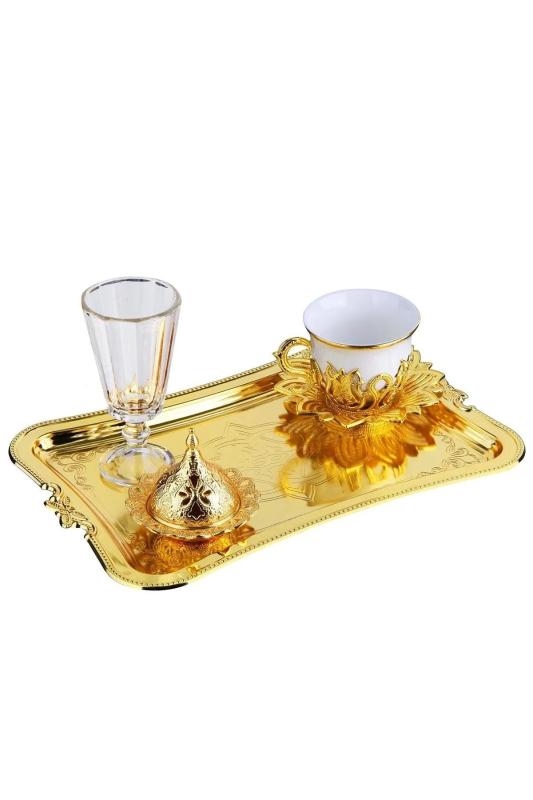 Hediyelik Tek Kişilik Damat Kahve Seti Tiryaki Kahve Sunum Seti Gold
