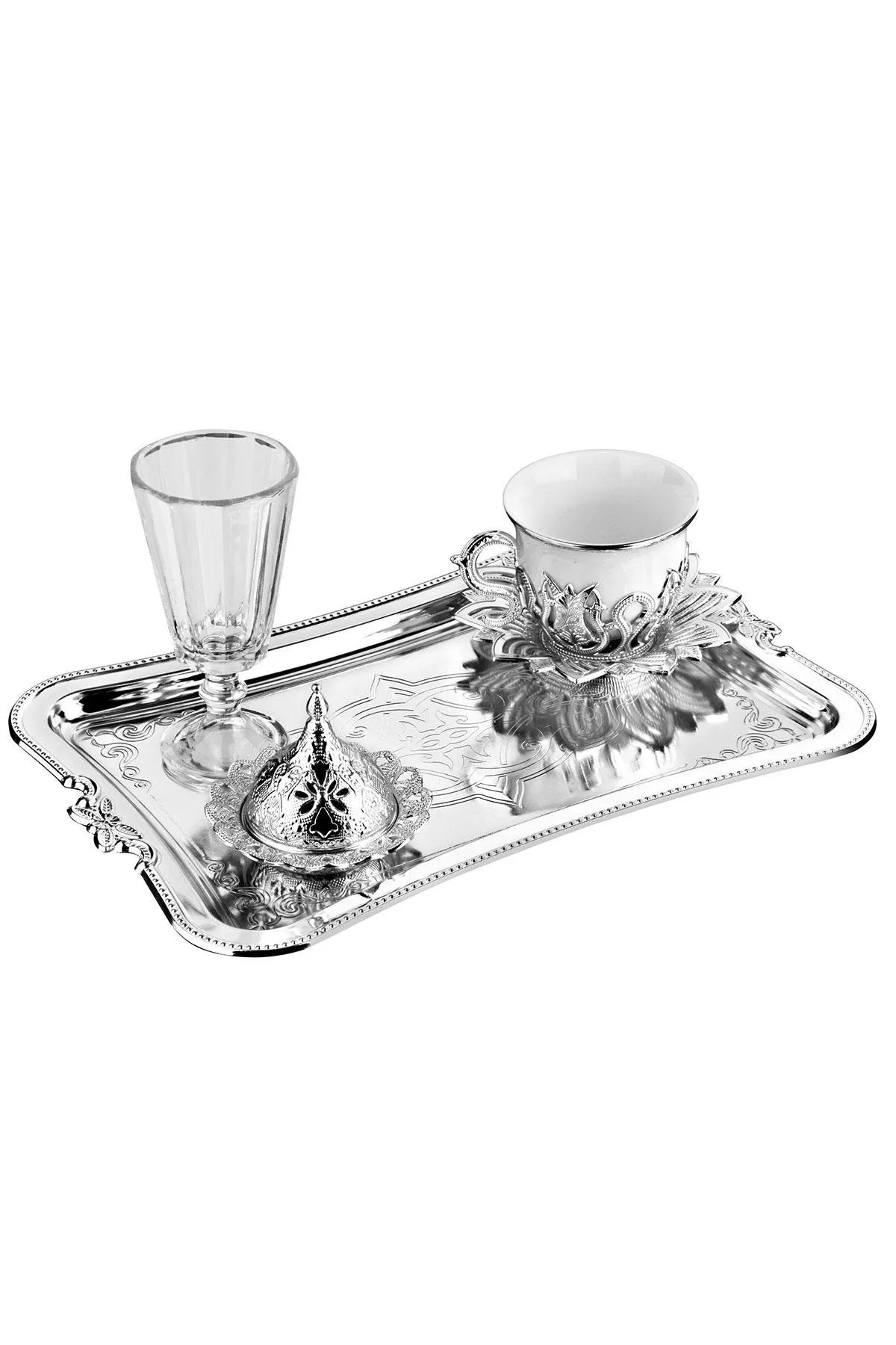 Hediyelik Tek Kişilik Damat Kahve Seti Tiryaki Kahve Sunum Seti Nikel