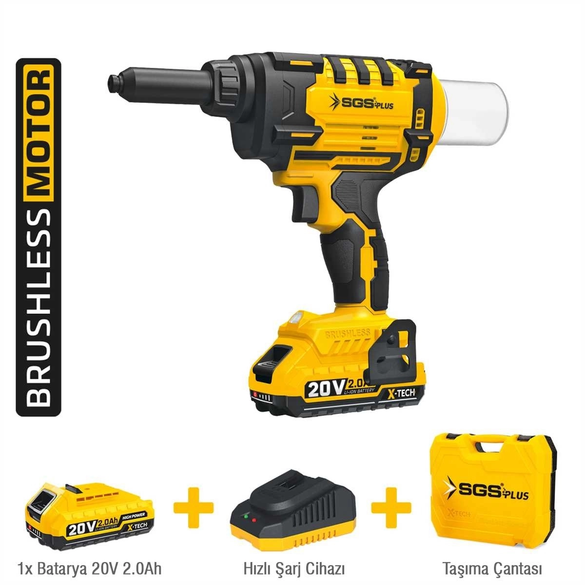 Biterse® SGS Kömürsüz Akülü Perçin Tabancası Seti 20V 2.0Ah SGS5465