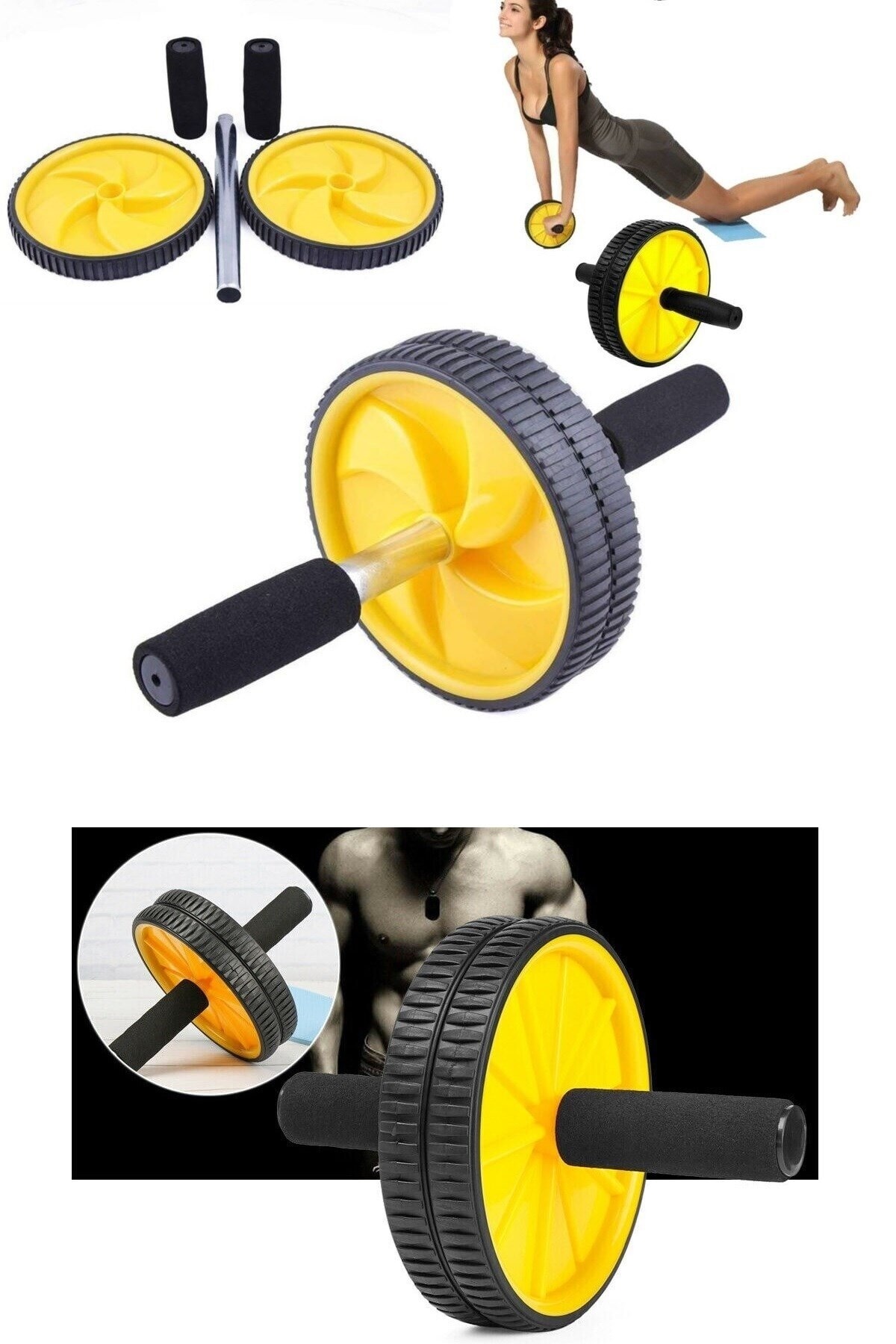Kol ve Karın Kası Çalıştırıcı Vücut Geliştirici Egzersiz Spor Aleti Tekerlek