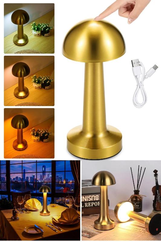 Lizbon Usb Şarjlı Dokunmatik Renk Değiştiren Masa Lambası Dekoratif GOLD Şık Masa Lambası