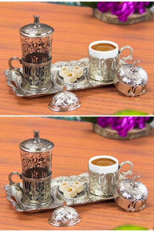 Lüks Lale Motifli Tek Kişilik Kahve Seti Kahve Fican Takımı Kahve Sunumu