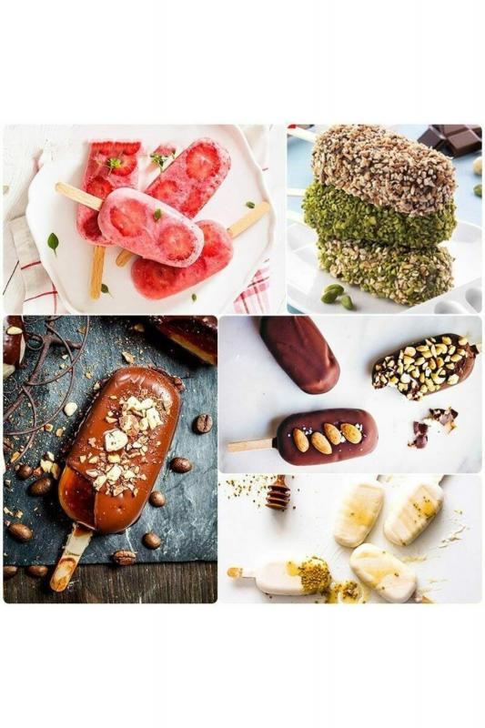 Magnum Dondurma Kalıbı Ve 50 Adet Ahşap Çubuk 4’lü Büyük Boy Pratik Magnum Silikon Dondurma Kalıbı