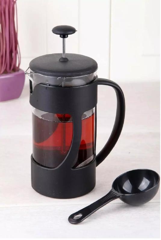 Mat Siyah Plastik Kaşıklı French Press Seti 350 ml