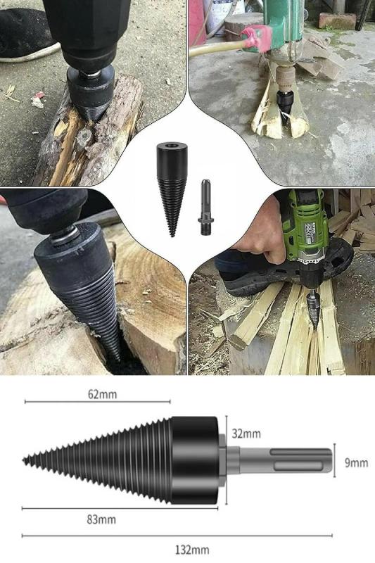 Matkap Ucuna Takılabilen Şöminelik Odun Kütük Ayırma ve Yarma Aparatı 32Mm