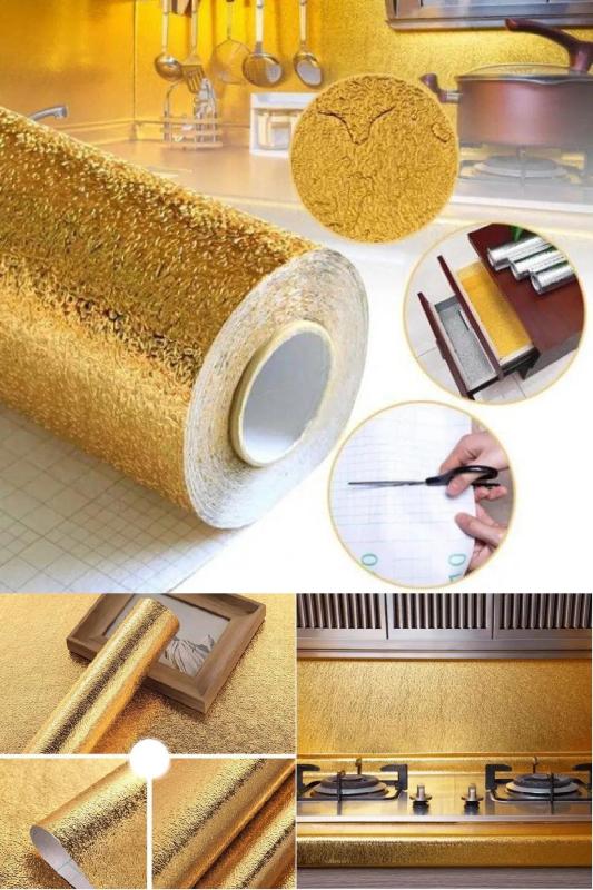 Mutfak Tezgah Üstü Çok Amaçlı Silinebilir Yapışkan Folyo 10 Metre Gold Renk