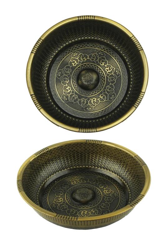 Osmanlı Motifli Ağır İşlemeli Döküm Metal Hamam Tası 20 Cm Antik Yeşil