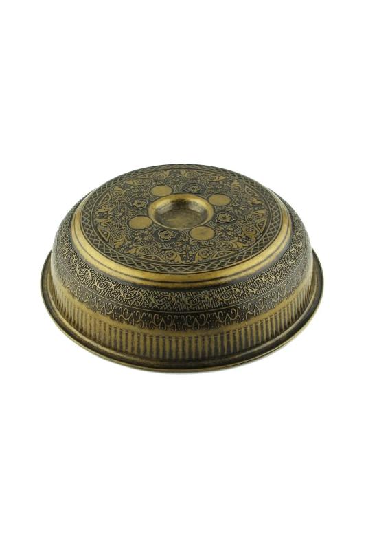 Osmanlı Motifli Ağır İşlemeli Döküm Metal Hamam Tası 20 Cm Antik Yeşil